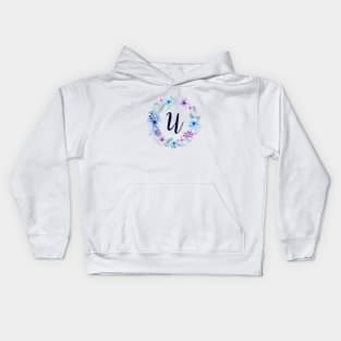 Floral Monogram U Icy Winter Blossoms Kids Hoodie